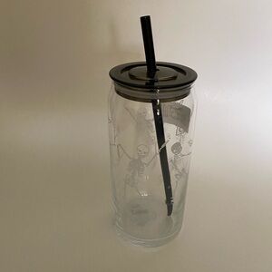 Celebrate Halloween Dancing Skeleton Glass Can Sipper 20 oz